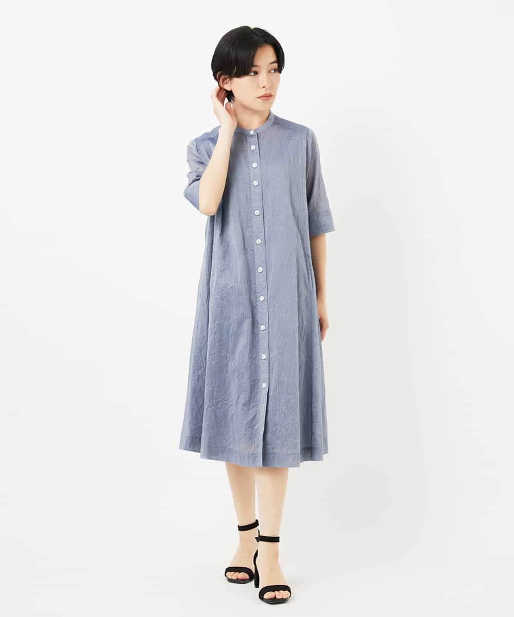 NHEHC90390 GIANNI LO GIUDICE(小さいサイズ)(メゾン ドゥ サンク) 先染めボイルワッシャーワンピース ネイビー