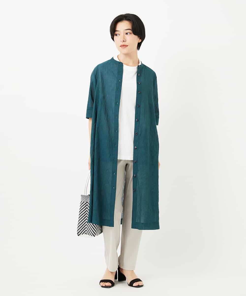 NHEHC90390 GIANNI LO GIUDICE(小さいサイズ)(メゾン ドゥ サンク) 先染めボイルワッシャーワンピース ネイビー