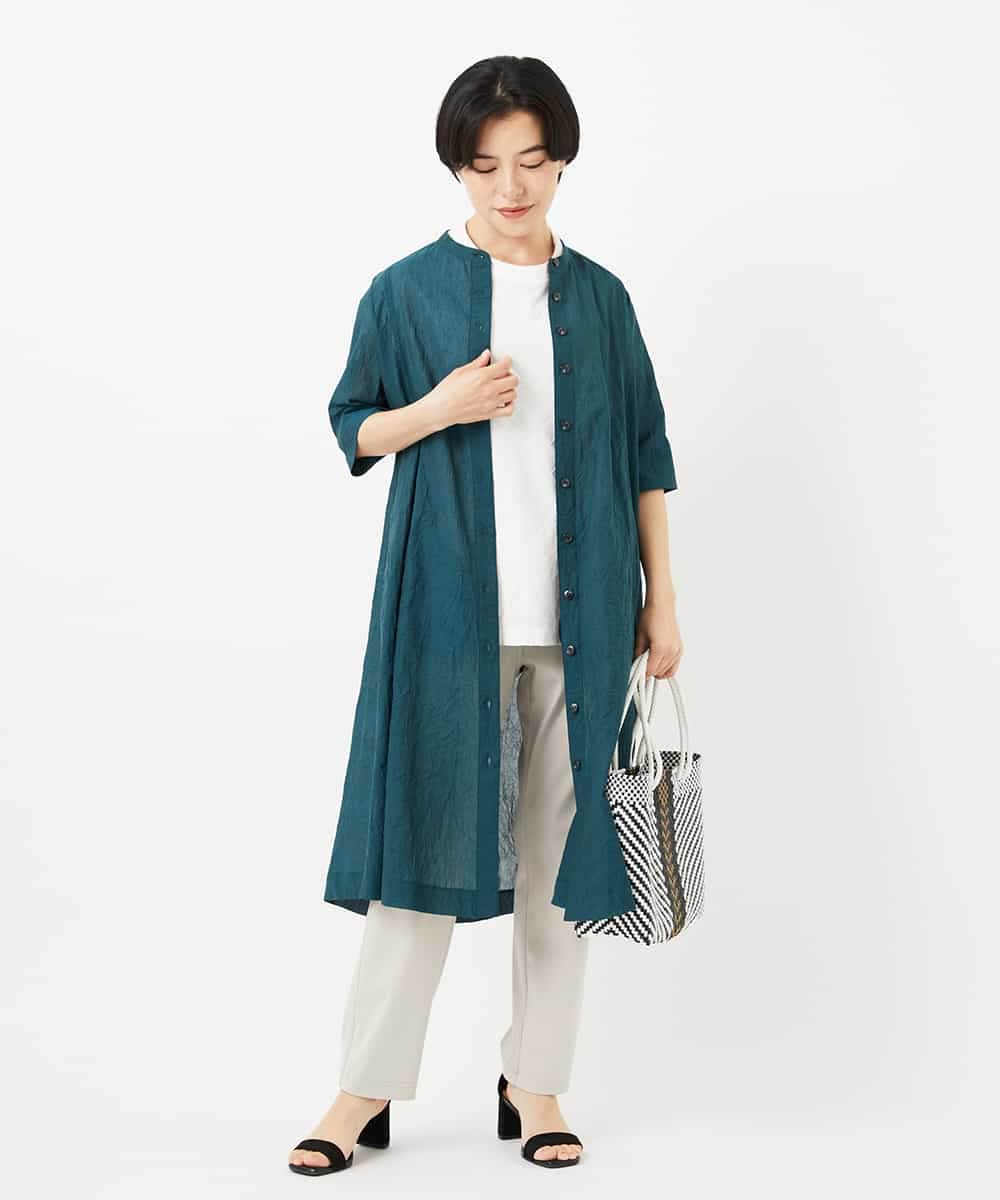 NHEHC90390 GIANNI LO GIUDICE(小さいサイズ)(メゾン ドゥ サンク) 先染めボイルワッシャーワンピース ネイビー