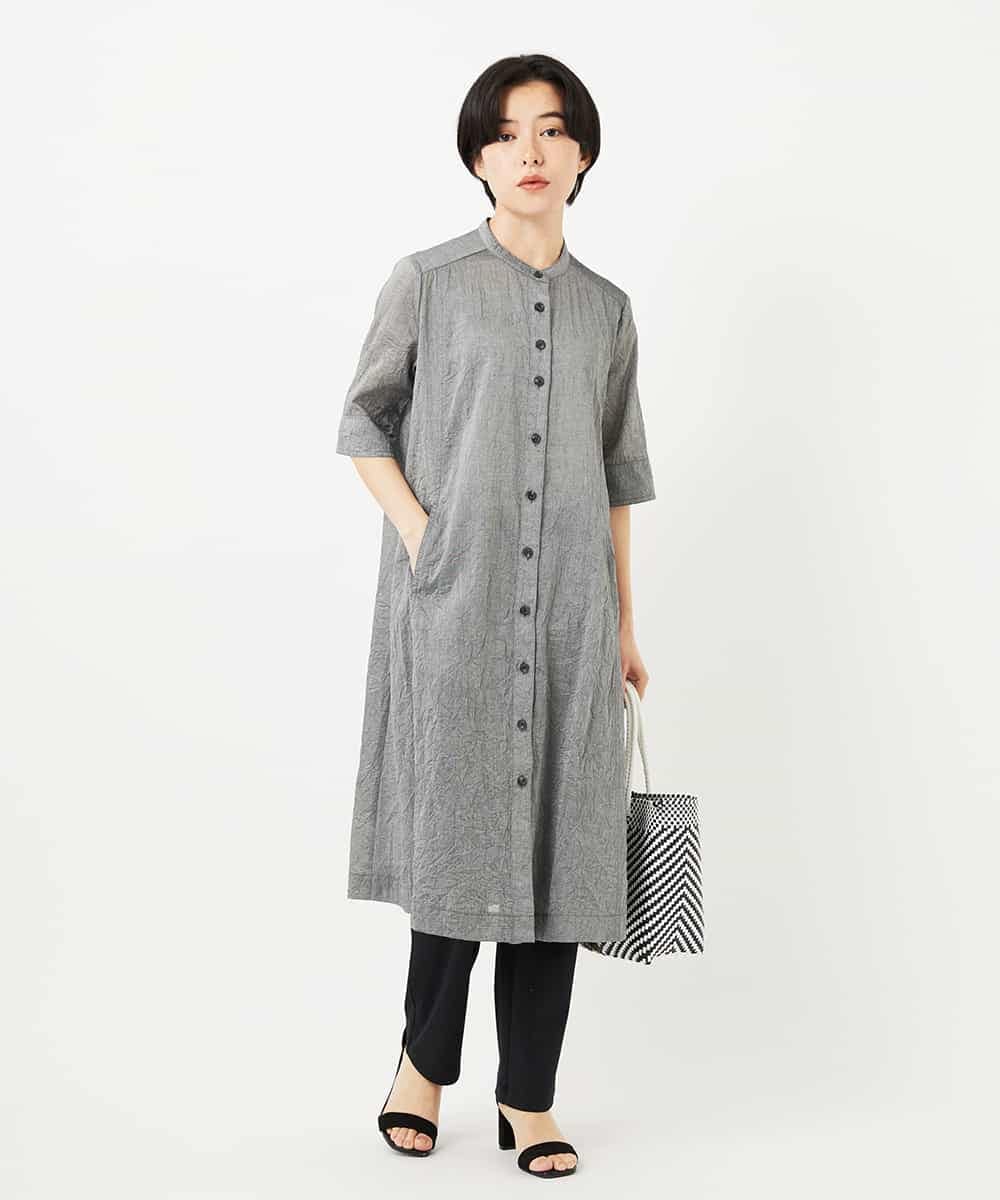 NHEHC90390 GIANNI LO GIUDICE(小さいサイズ)(メゾン ドゥ サンク) 先染めボイルワッシャーワンピース ネイビー