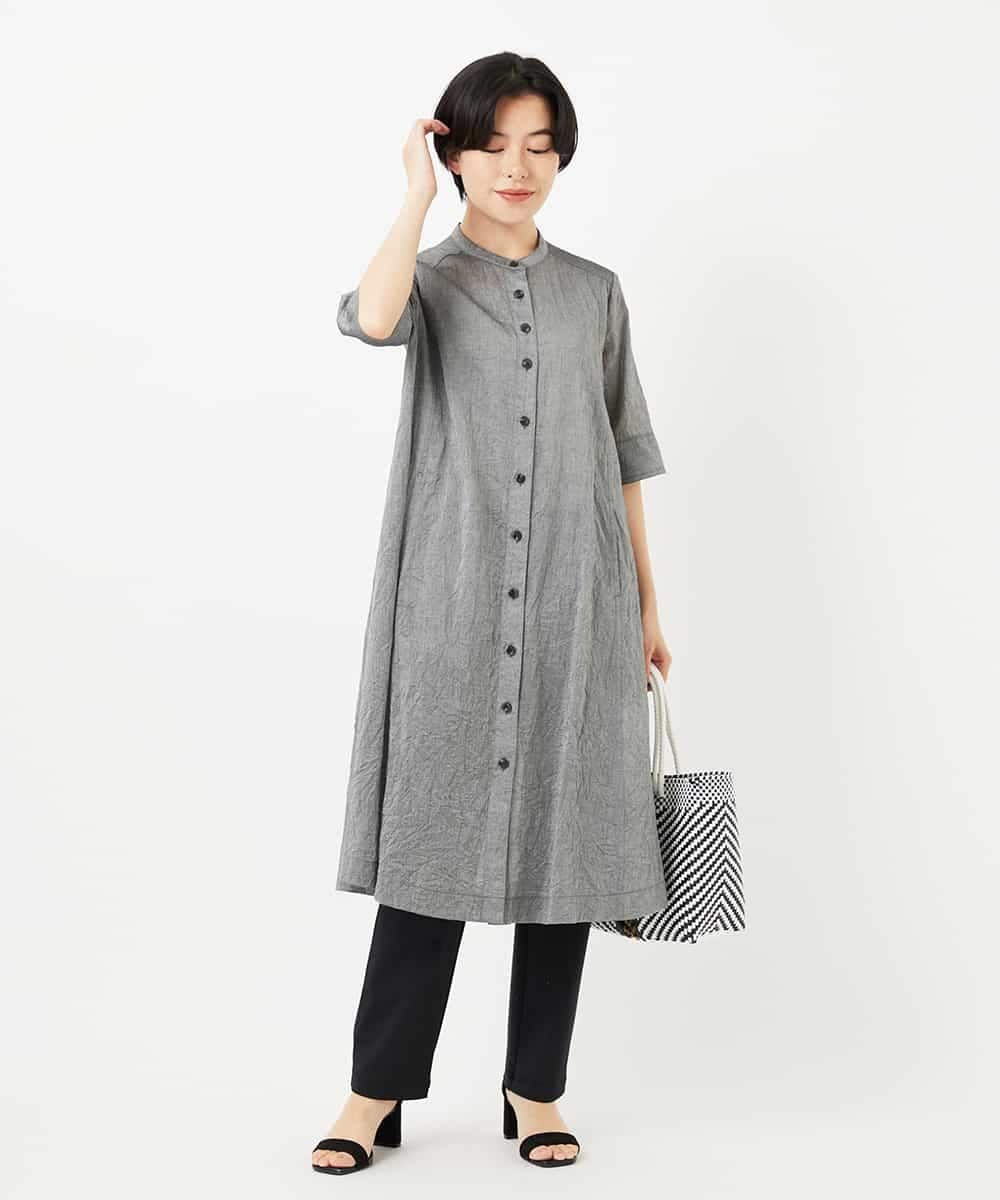 NHEHC90390 GIANNI LO GIUDICE(小さいサイズ)(メゾン ドゥ サンク) 先染めボイルワッシャーワンピース ネイビー