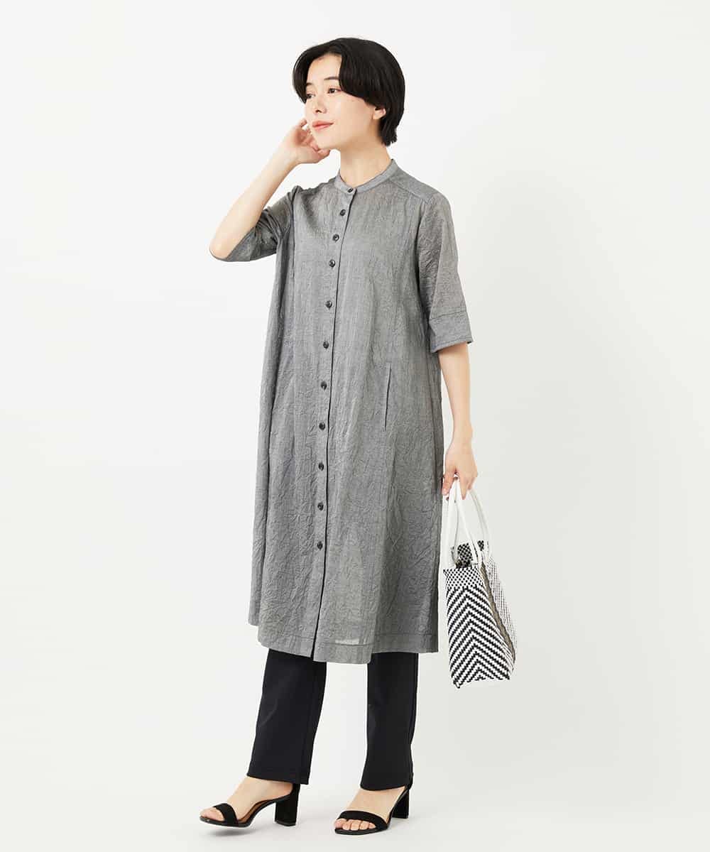 NHEHC90390 GIANNI LO GIUDICE(小さいサイズ)(メゾン ドゥ サンク) 先染めボイルワッシャーワンピース ネイビー