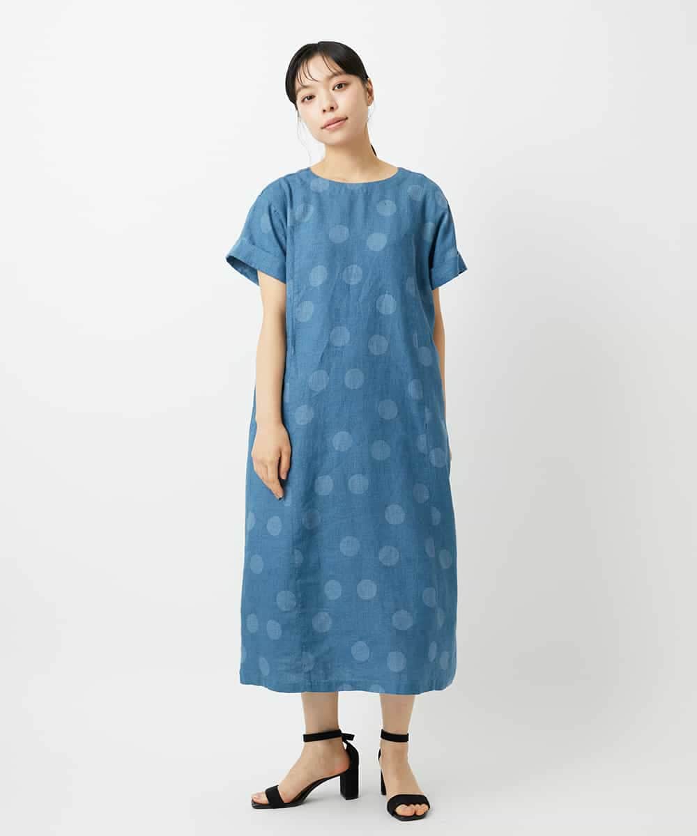 NHEHD06430 GIANNI LO GIUDICE(小さいサイズ)(メゾン ドゥ サンク) リネンドットワンピース ブルー