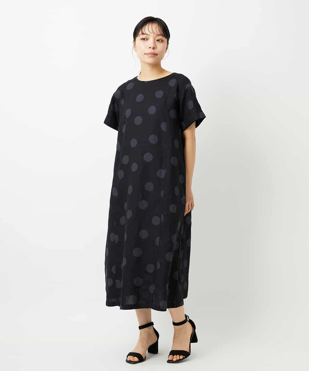 NHEHD06430 GIANNI LO GIUDICE(小さいサイズ)(メゾン ドゥ サンク) リネンドットワンピース ブルー