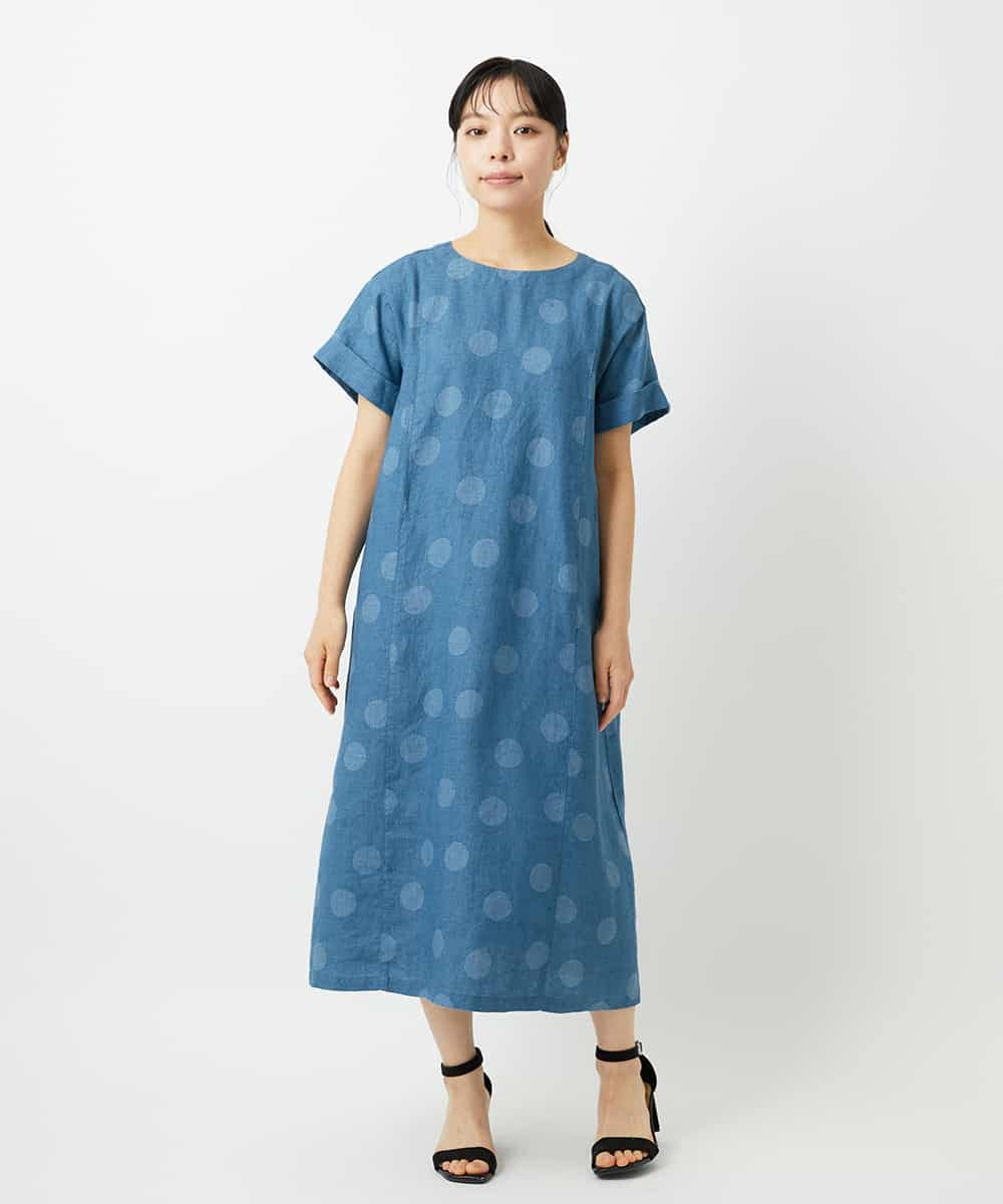 NHEHD06430 GIANNI LO GIUDICE(小さいサイズ)(メゾン ドゥ サンク) リネンドットワンピース ブルー