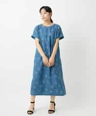 NHEHD06430 GIANNI LO GIUDICE(小さいサイズ)(メゾン ドゥ サンク) リネンドットワンピース ブルー