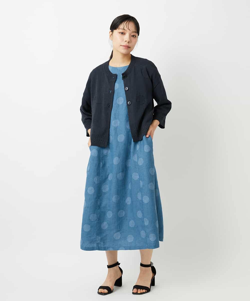 NHEHD06430 GIANNI LO GIUDICE(小さいサイズ)(メゾン ドゥ サンク) リネンドットワンピース ブルー