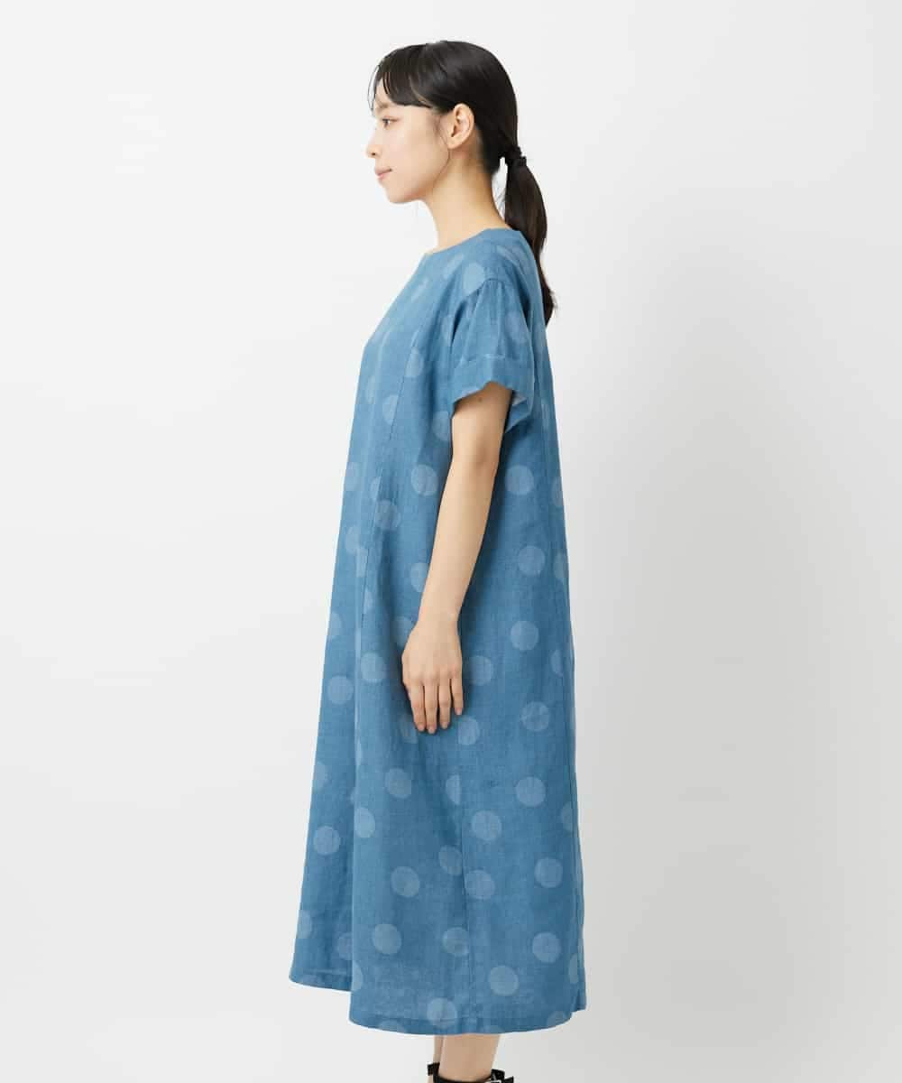 NHEHD06430 GIANNI LO GIUDICE(小さいサイズ)(メゾン ドゥ サンク) リネンドットワンピース ブルー