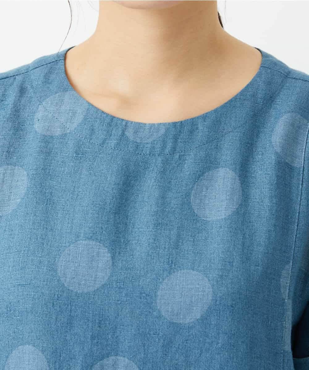 NHEHD06430 GIANNI LO GIUDICE(小さいサイズ)(メゾン ドゥ サンク) リネンドットワンピース ブルー