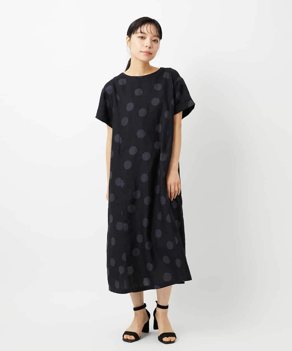 NHEHD06430 GIANNI LO GIUDICE(小さいサイズ)(メゾン ドゥ サンク) リネンドットワンピース ブラック