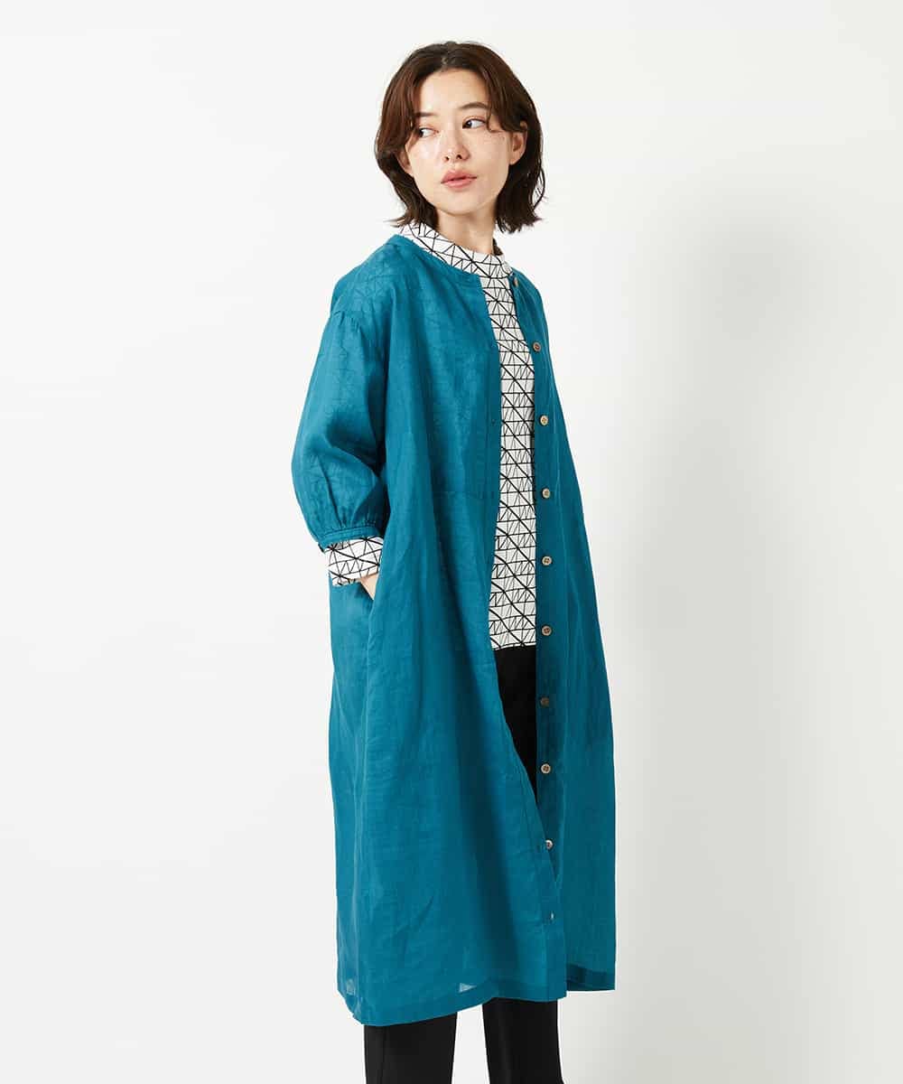 NHEHE60330 GIANNI LO GIUDICE(小さいサイズ)(メゾン ドゥ サンク) 麻シャンブレープリントワンピース ライトグリーン