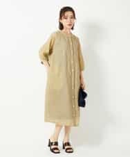 NHEHE60330 GIANNI LO GIUDICE(小さいサイズ)(メゾン ドゥ サンク) 麻シャンブレープリントワンピース イエローベージュ