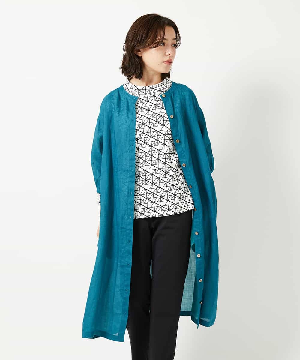 NHEHE60330 GIANNI LO GIUDICE(小さいサイズ)(メゾン ドゥ サンク) 麻シャンブレープリントワンピース イエローベージュ
