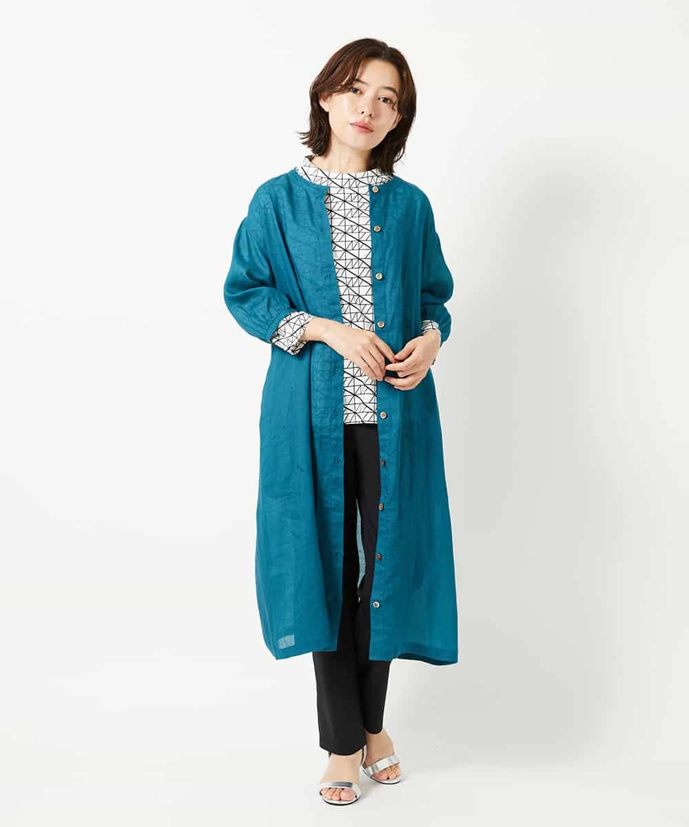 NHEHE60330 GIANNI LO GIUDICE(小さいサイズ)(メゾン ドゥ サンク) 麻シャンブレープリントワンピース イエローベージュ