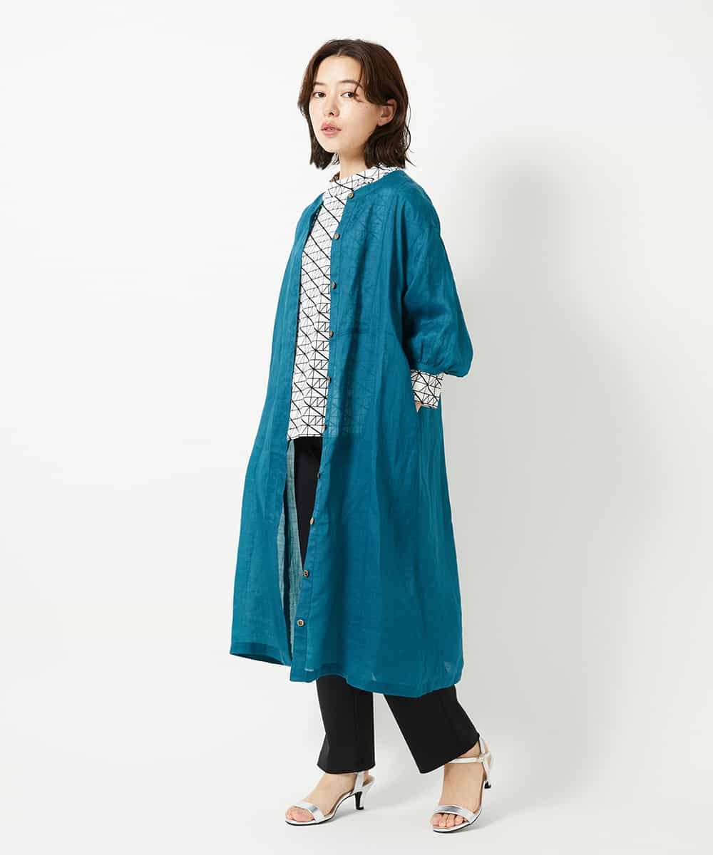 NHEHE60330 GIANNI LO GIUDICE(小さいサイズ)(メゾン ドゥ サンク) 麻シャンブレープリントワンピース イエローベージュ