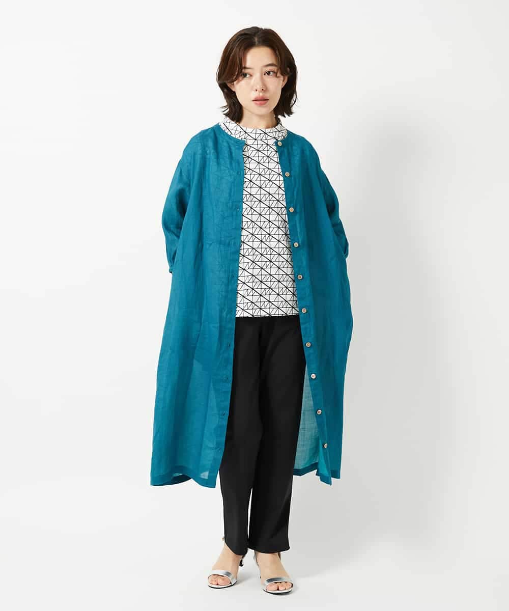 NHEHE60330 GIANNI LO GIUDICE(小さいサイズ)(メゾン ドゥ サンク) 麻シャンブレープリントワンピース イエローベージュ