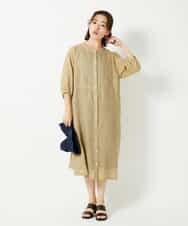 NHEHE60330 GIANNI LO GIUDICE(小さいサイズ)(メゾン ドゥ サンク) 麻シャンブレープリントワンピース イエローベージュ