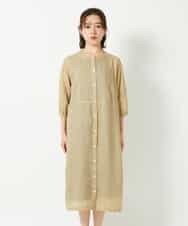 NHEHE60330 GIANNI LO GIUDICE(小さいサイズ)(メゾン ドゥ サンク) 麻シャンブレープリントワンピース イエローベージュ