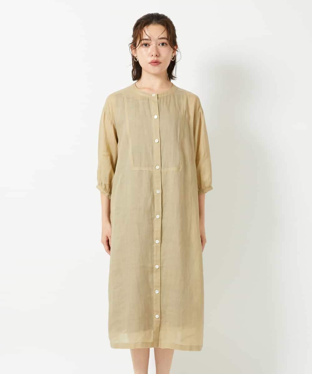 NHEHE60330 GIANNI LO GIUDICE(小さいサイズ)(メゾン ドゥ サンク) 麻シャンブレープリントワンピース イエローベージュ