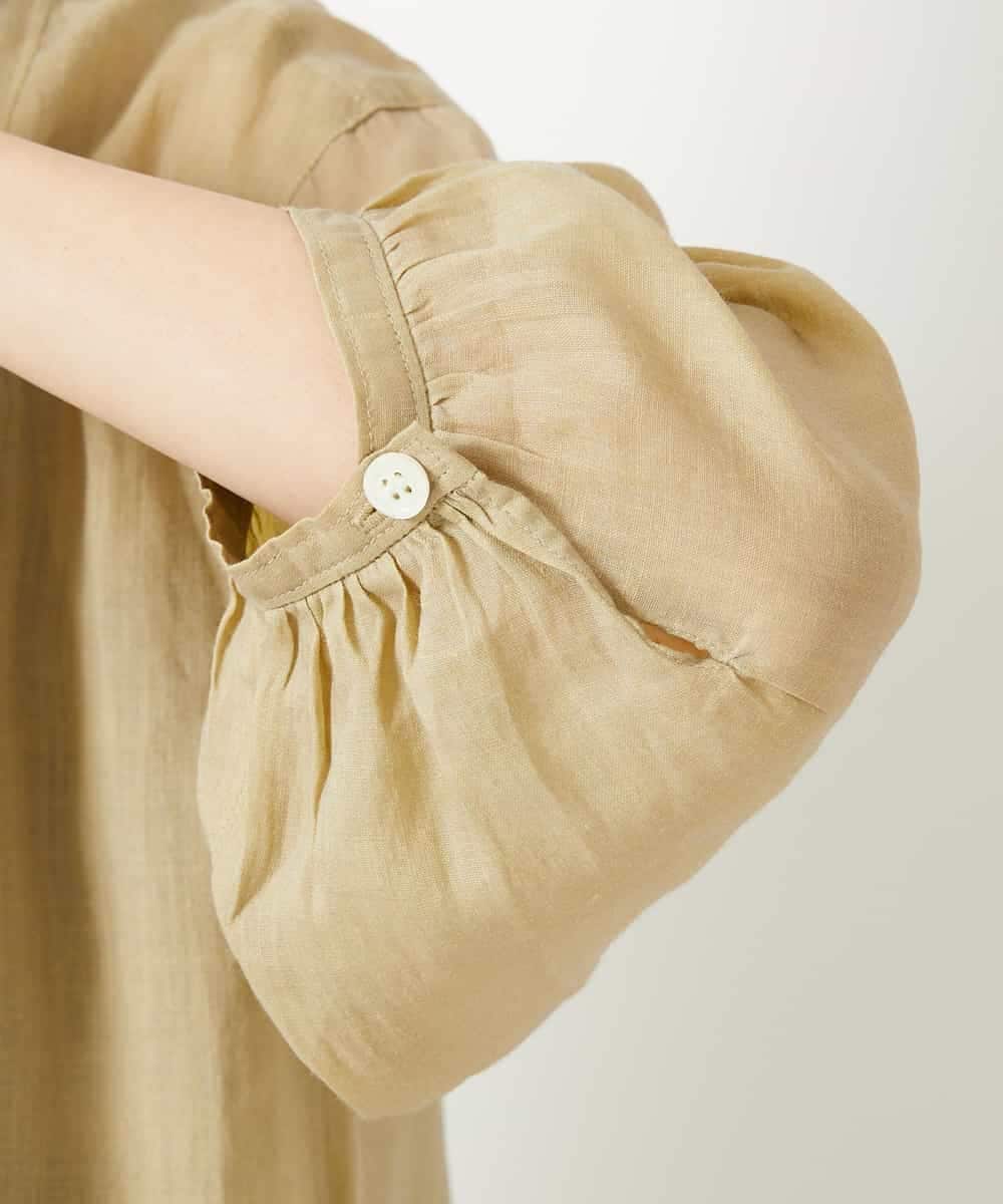NHEHE60330 GIANNI LO GIUDICE(小さいサイズ)(メゾン ドゥ サンク) 麻シャンブレープリントワンピース イエローベージュ