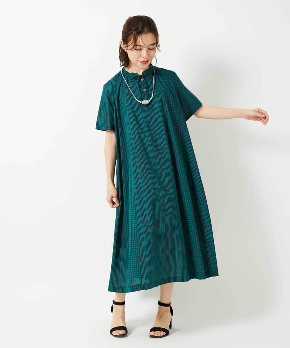 NHEHE61290 GIANNI LO GIUDICE(小さいサイズ)(メゾン ドゥ サンク) コットンストライプギンガムワンピース イエロー