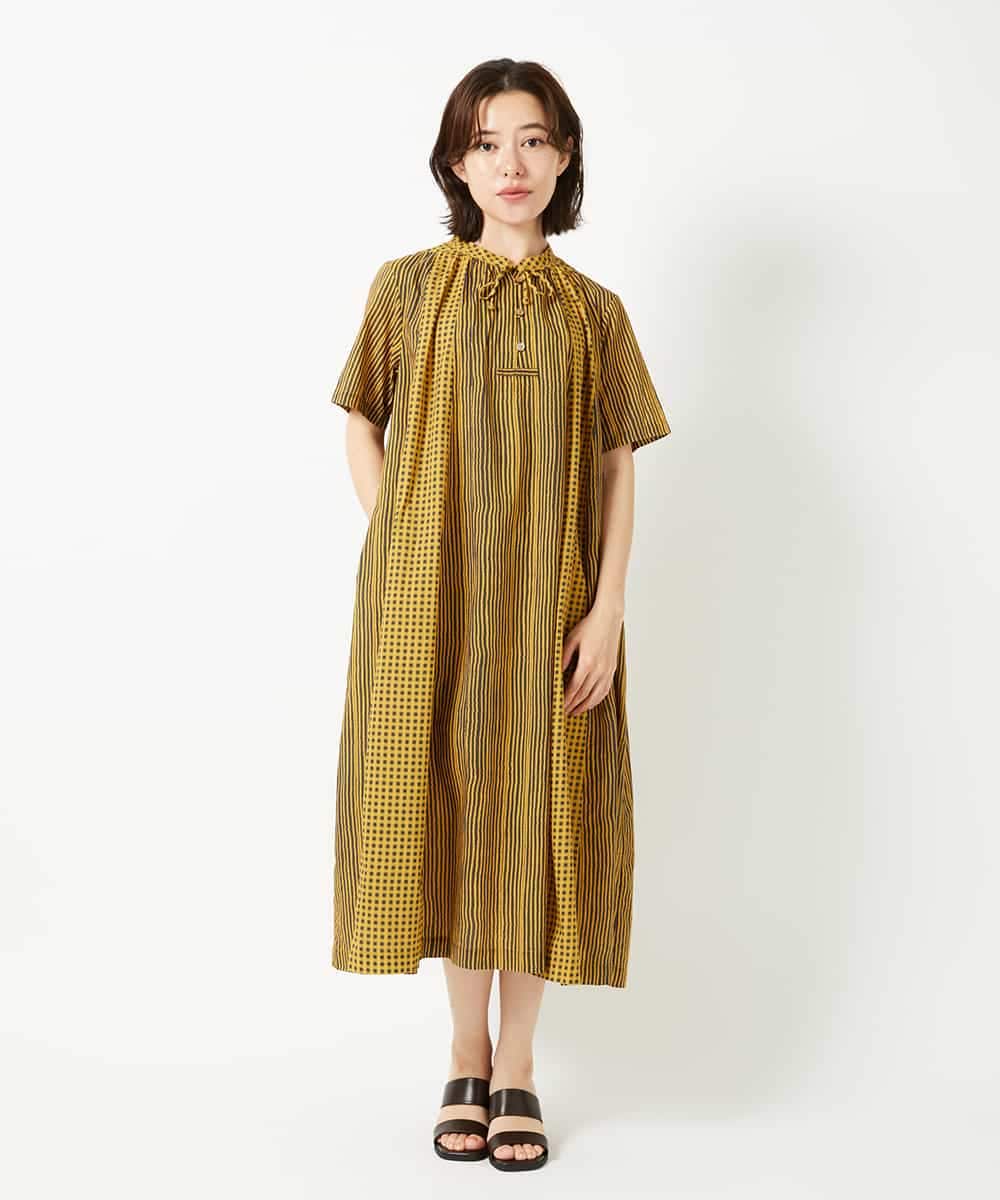 NHEHE61290 GIANNI LO GIUDICE(小さいサイズ)(メゾン ドゥ サンク) コットンストライプギンガムワンピース イエロー