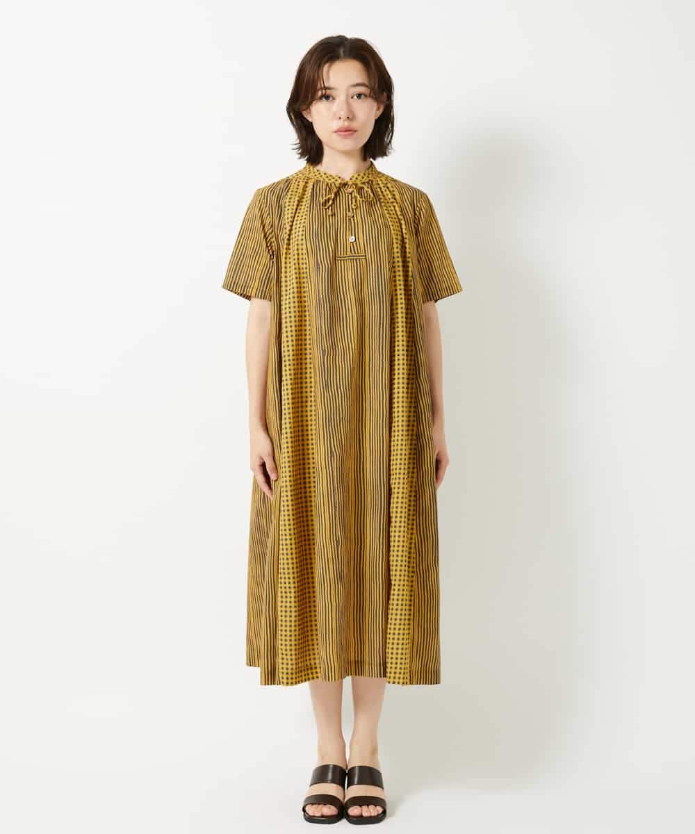 NHEHE61290 GIANNI LO GIUDICE(小さいサイズ)(メゾン ドゥ サンク) コットンストライプギンガムワンピース イエロー