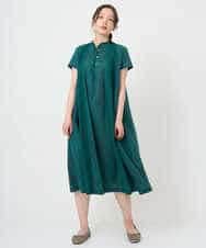 NHEHE61290 GIANNI LO GIUDICE(小さいサイズ)(メゾン ドゥ サンク) コットンストライプギンガムワンピース グリーン