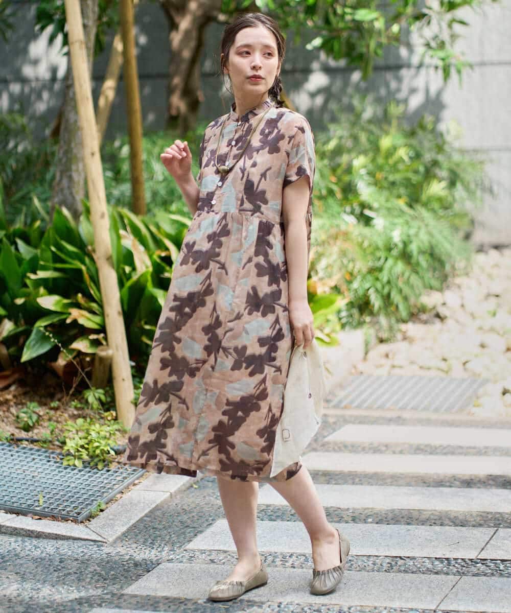 NHEHE62390 GIANNI LO GIUDICE(小さいサイズ)(メゾン ドゥ サンク) リネンフラワープリントワンピース ベージュ