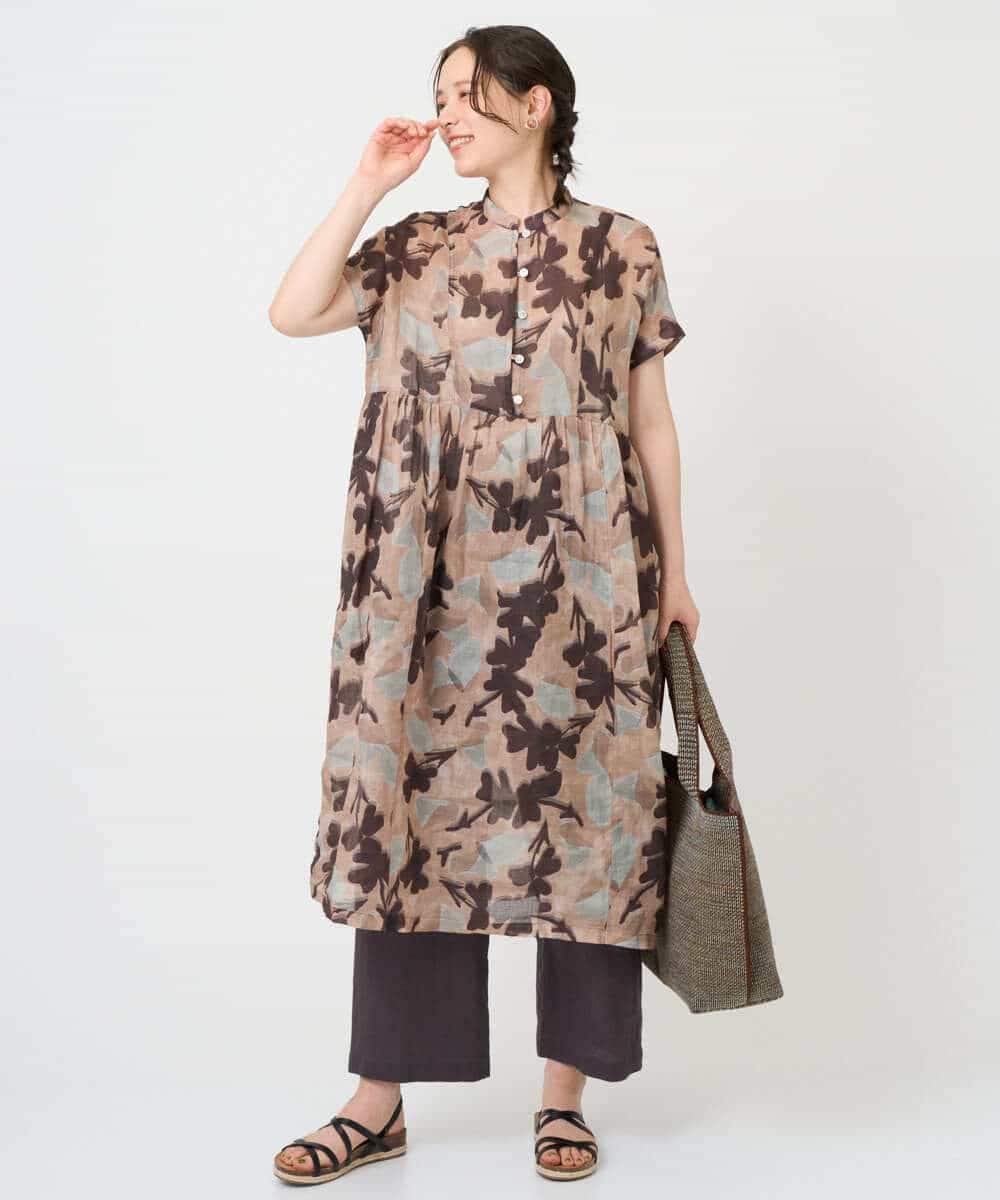 NHEHE62390 GIANNI LO GIUDICE(小さいサイズ)(メゾン ドゥ サンク) リネンフラワープリントワンピース ベージュ