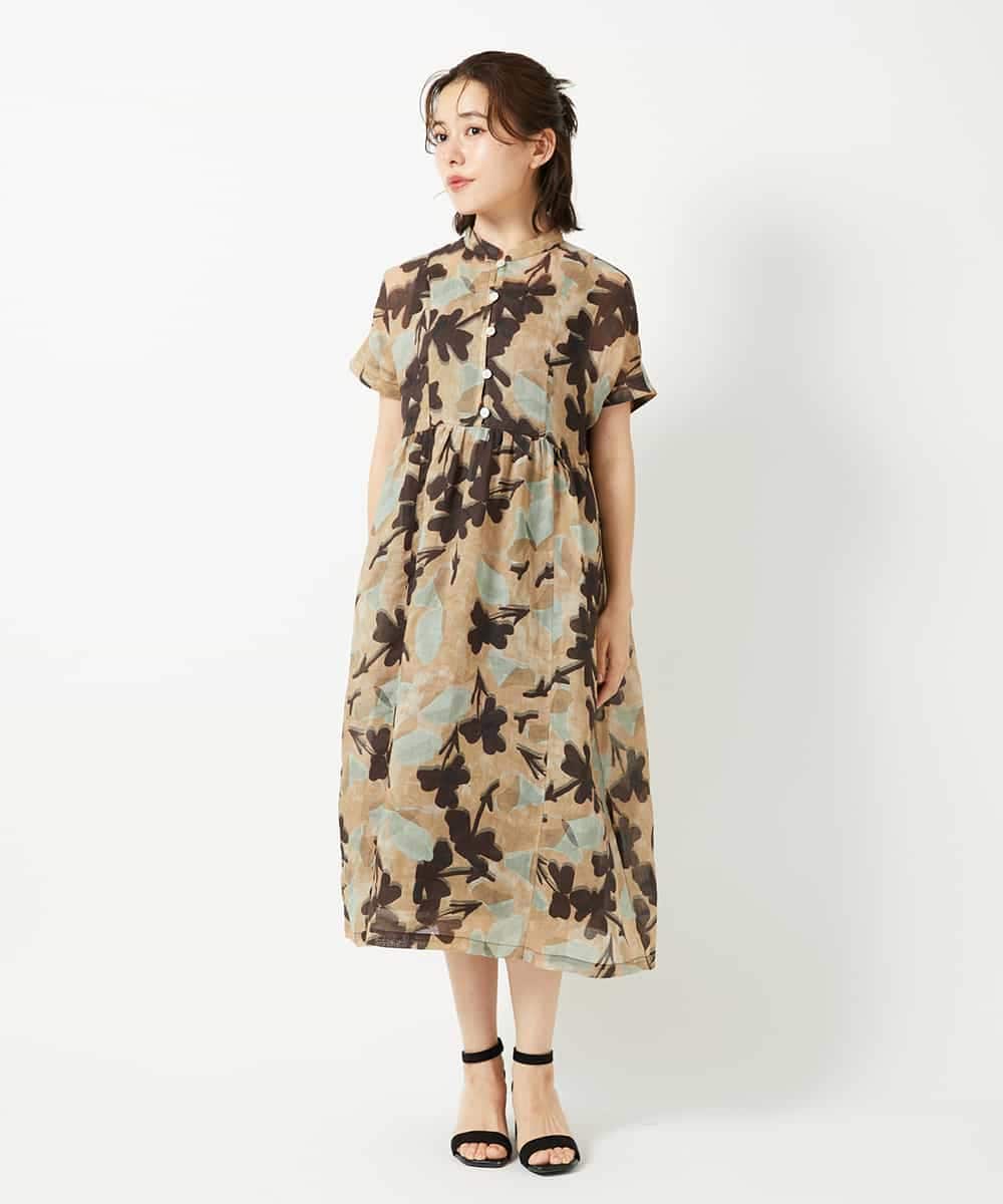 NHEHE62390 GIANNI LO GIUDICE(小さいサイズ)(メゾン ドゥ サンク) リネンフラワープリントワンピース ベージュ