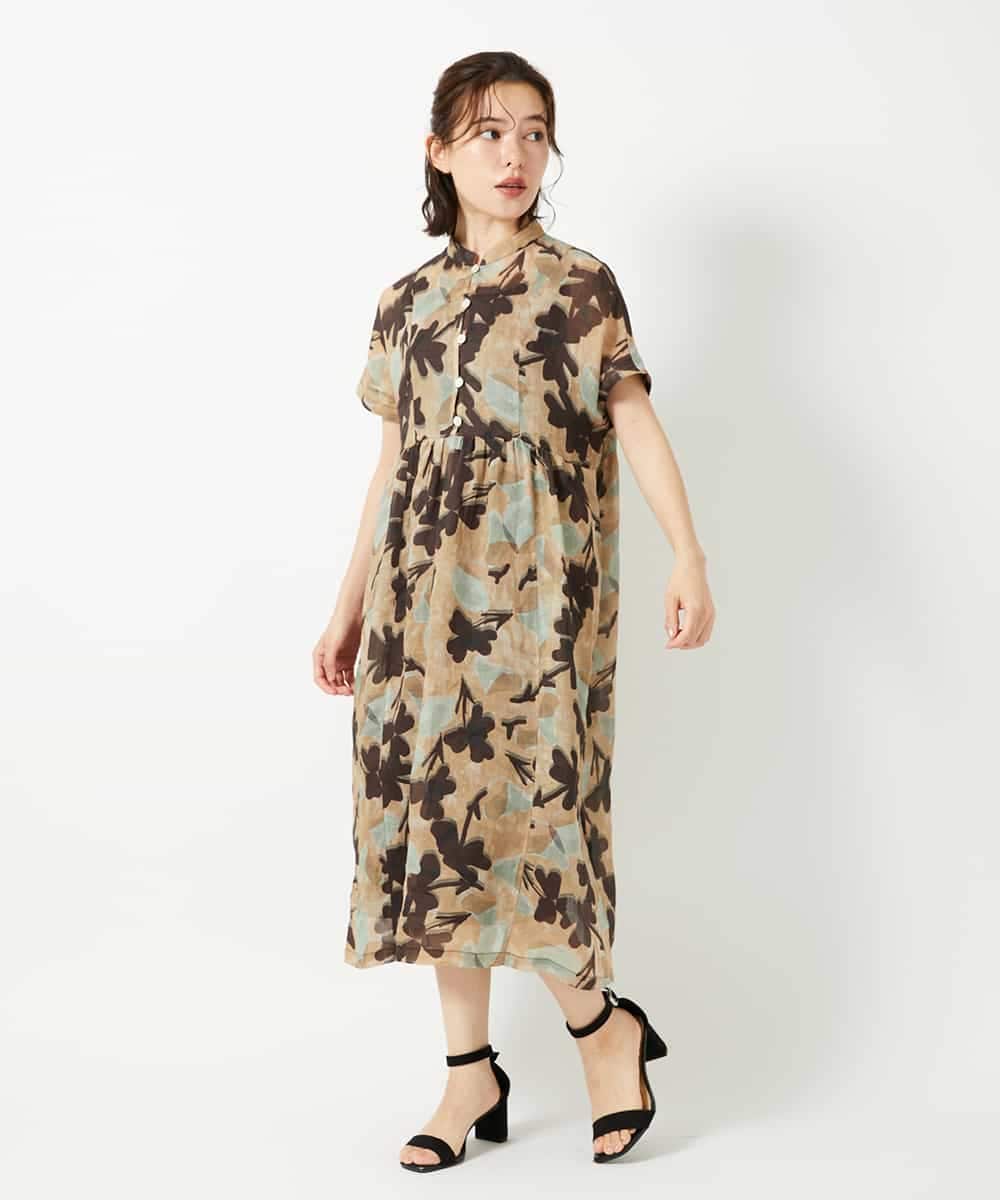 NHEHE62390 GIANNI LO GIUDICE(小さいサイズ)(メゾン ドゥ サンク) リネンフラワープリントワンピース ベージュ