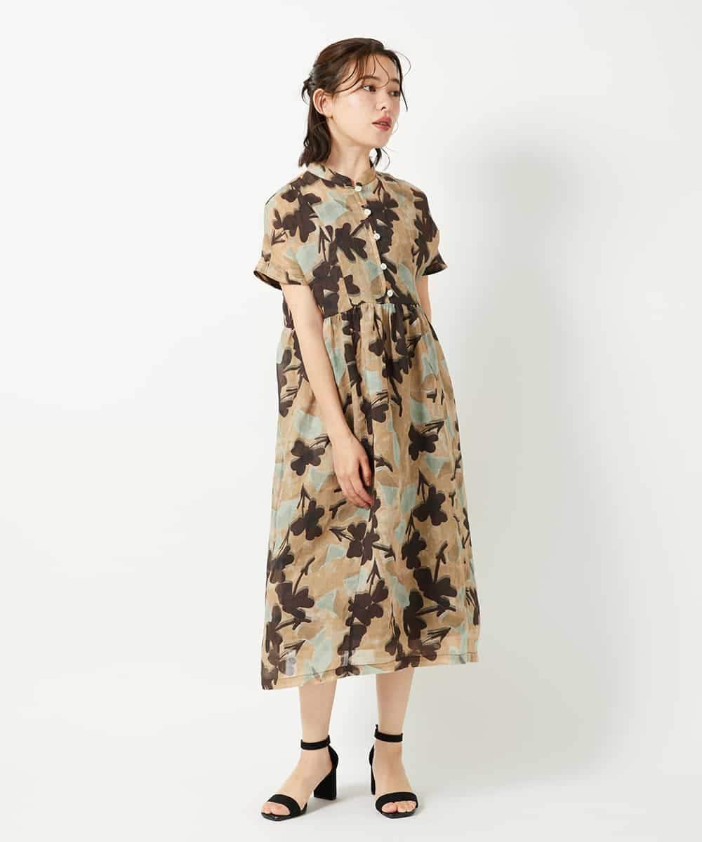 NHEHE62390 GIANNI LO GIUDICE(小さいサイズ)(メゾン ドゥ サンク) リネンフラワープリントワンピース ベージュ