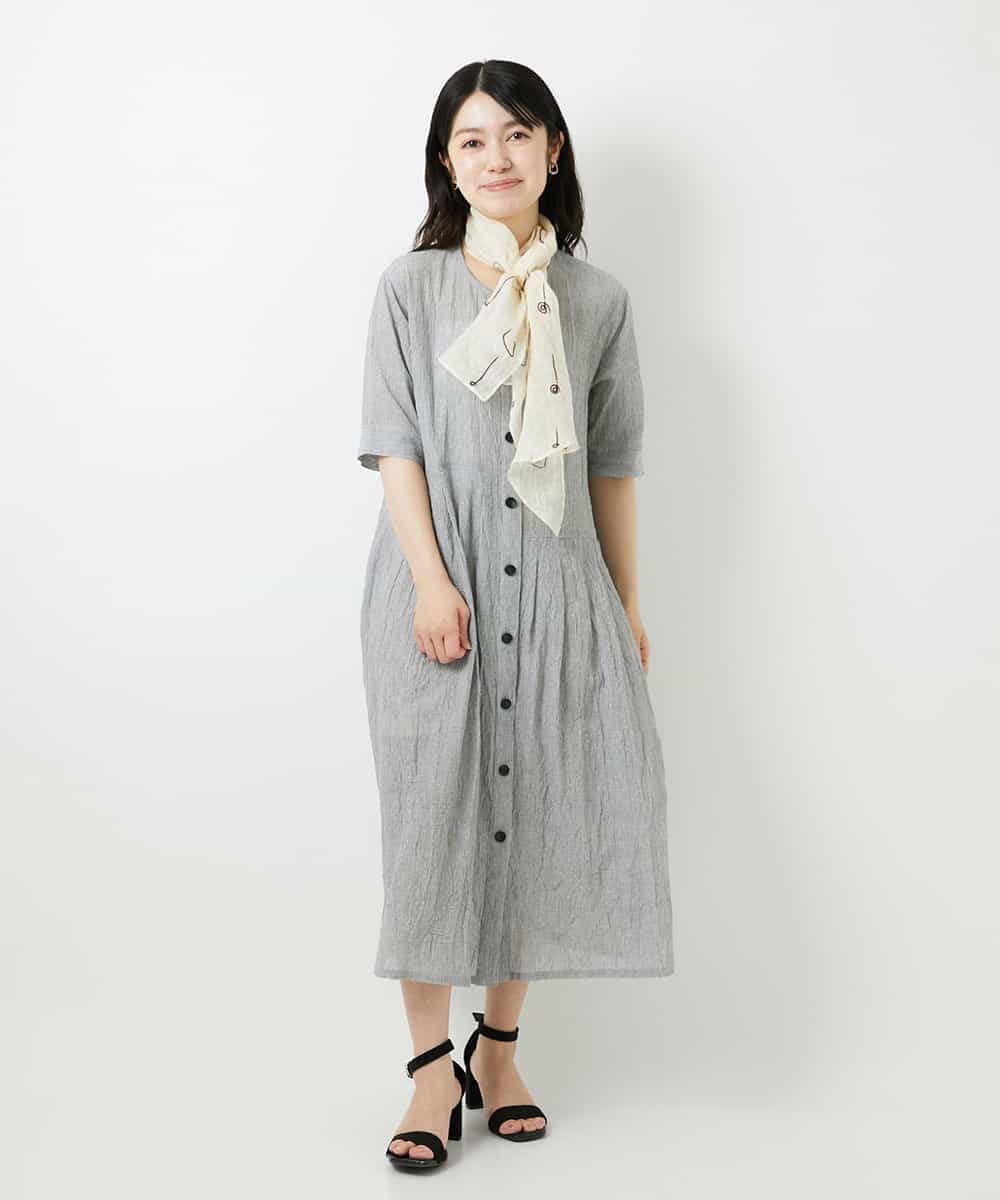 NHEHF80330 GIANNI LO GIUDICE(小さいサイズ)(メゾン ドゥ サンク) 綿麻ワッシャーアシンメトリー切替ワンピース アイボリー