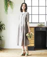 NHEHF80330 GIANNI LO GIUDICE(小さいサイズ)(メゾン ドゥ サンク) 綿麻ワッシャーアシンメトリー切替ワンピース アイボリー