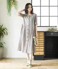 NHEHF80330 GIANNI LO GIUDICE(小さいサイズ)(メゾン ドゥ サンク) 綿麻ワッシャーアシンメトリー切替ワンピース アイボリー