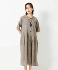 NHEHF80330 GIANNI LO GIUDICE(小さいサイズ)(メゾン ドゥ サンク) 綿麻ワッシャーアシンメトリー切替ワンピース アイボリー
