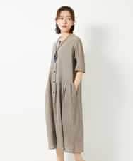 NHEHF80330 GIANNI LO GIUDICE(小さいサイズ)(メゾン ドゥ サンク) 綿麻ワッシャーアシンメトリー切替ワンピース アイボリー