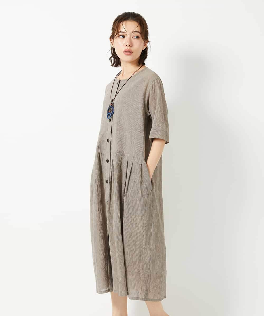 NHEHF80330 GIANNI LO GIUDICE(小さいサイズ)(メゾン ドゥ サンク) 綿麻ワッシャーアシンメトリー切替ワンピース アイボリー