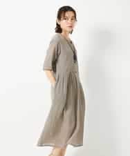 NHEHF80330 GIANNI LO GIUDICE(小さいサイズ)(メゾン ドゥ サンク) 綿麻ワッシャーアシンメトリー切替ワンピース アイボリー