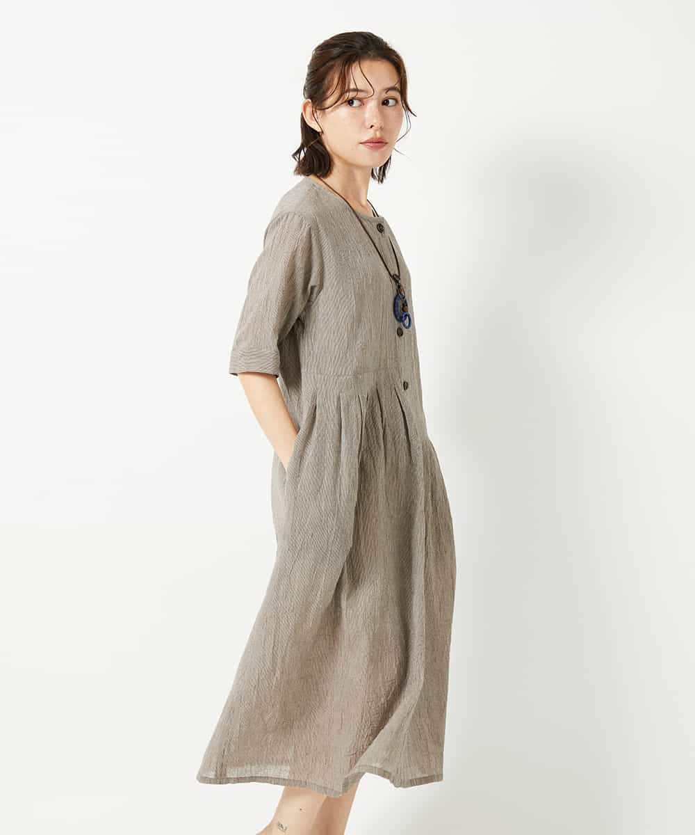 NHEHF80330 GIANNI LO GIUDICE(小さいサイズ)(メゾン ドゥ サンク) 綿麻ワッシャーアシンメトリー切替ワンピース アイボリー