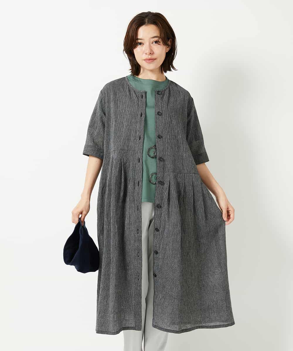 NHEHF80330 GIANNI LO GIUDICE(小さいサイズ)(メゾン ドゥ サンク) 綿麻ワッシャーアシンメトリー切替ワンピース アイボリー