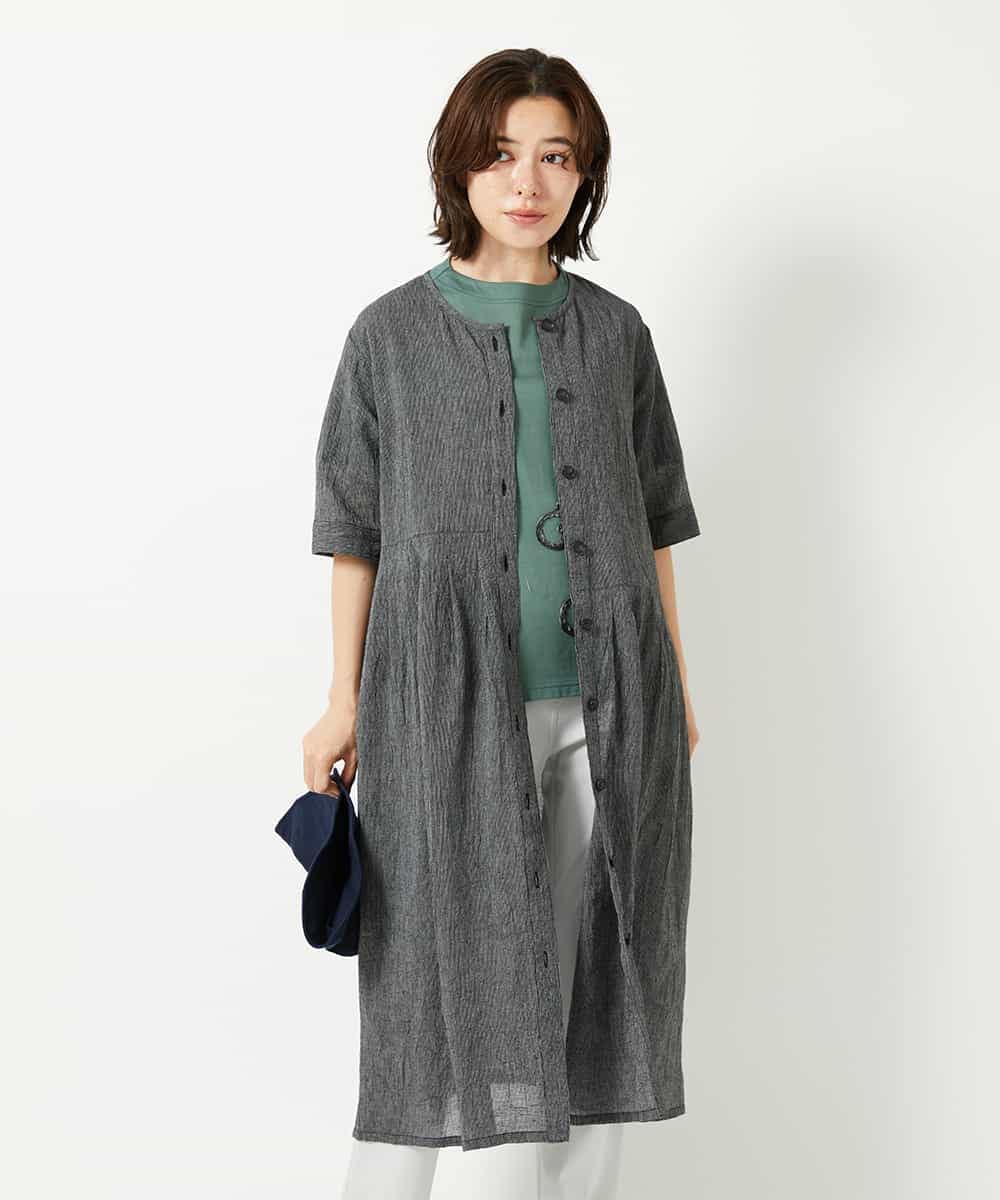 NHEHF80330 GIANNI LO GIUDICE(小さいサイズ)(メゾン ドゥ サンク) 綿麻ワッシャーアシンメトリー切替ワンピース アイボリー
