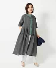 NHEHF80330 GIANNI LO GIUDICE(小さいサイズ)(メゾン ドゥ サンク) 綿麻ワッシャーアシンメトリー切替ワンピース アイボリー