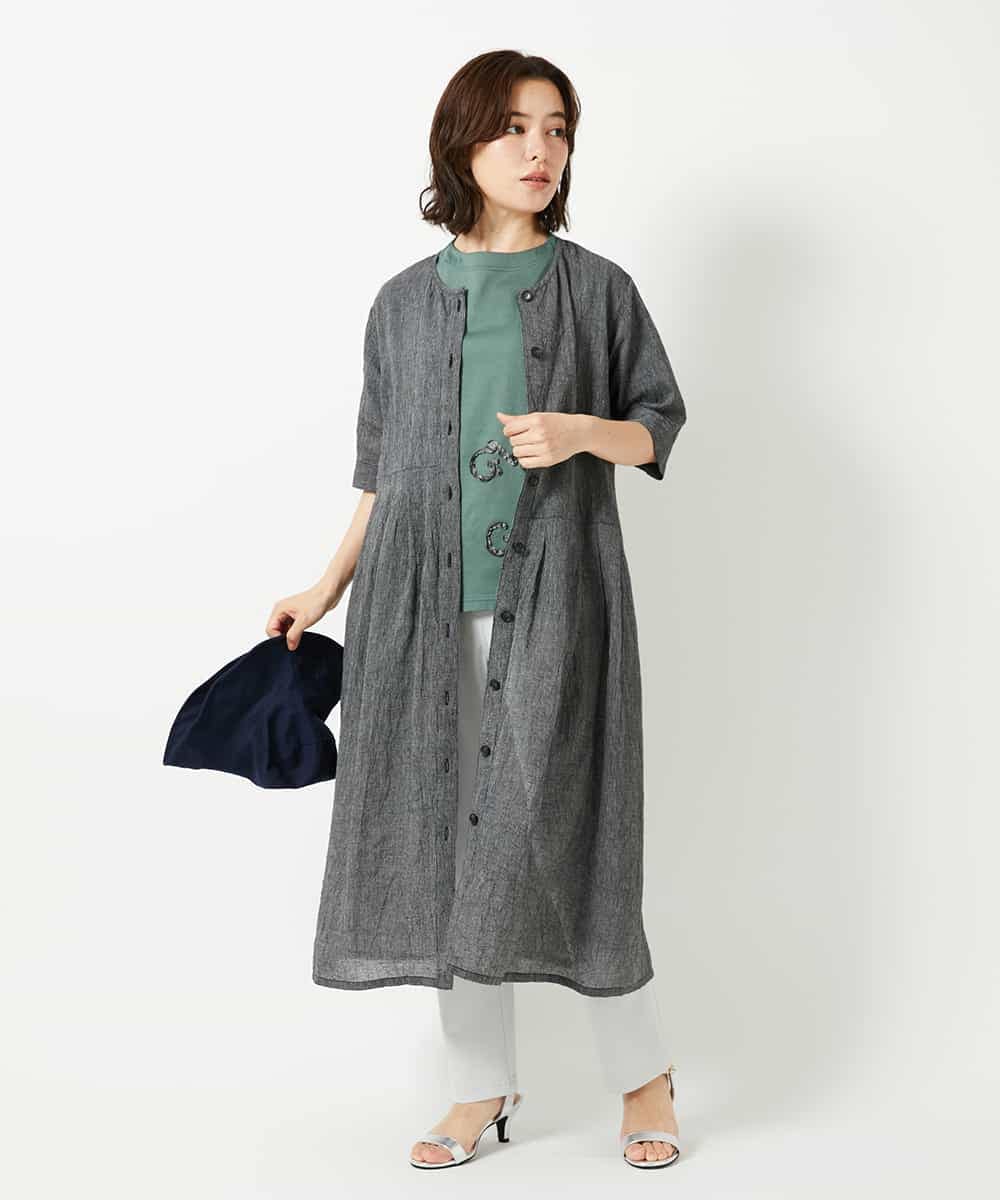 NHEHF80330 GIANNI LO GIUDICE(小さいサイズ)(メゾン ドゥ サンク) 綿麻ワッシャーアシンメトリー切替ワンピース アイボリー