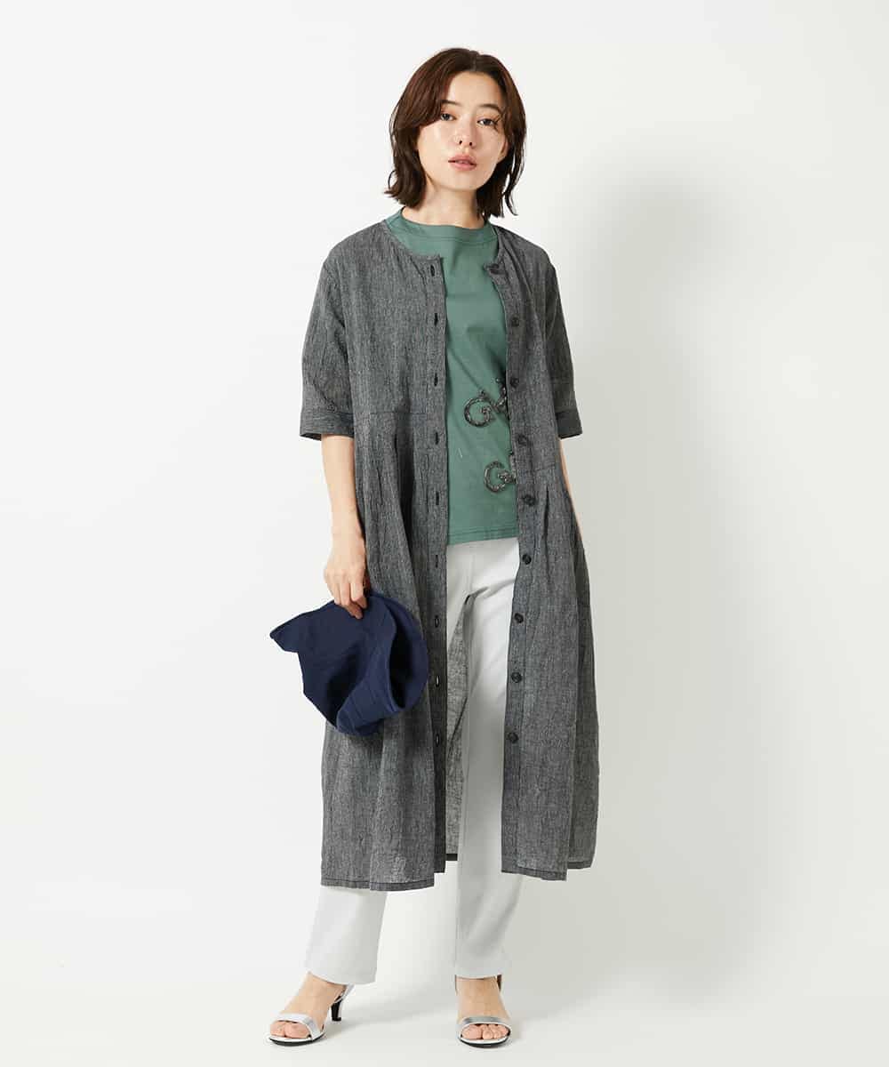 NHEHF80330 GIANNI LO GIUDICE(小さいサイズ)(メゾン ドゥ サンク) 綿麻ワッシャーアシンメトリー切替ワンピース アイボリー