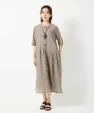 NHEHF80330 GIANNI LO GIUDICE(小さいサイズ)(メゾン ドゥ サンク) 綿麻ワッシャーアシンメトリー切替ワンピース アイボリー