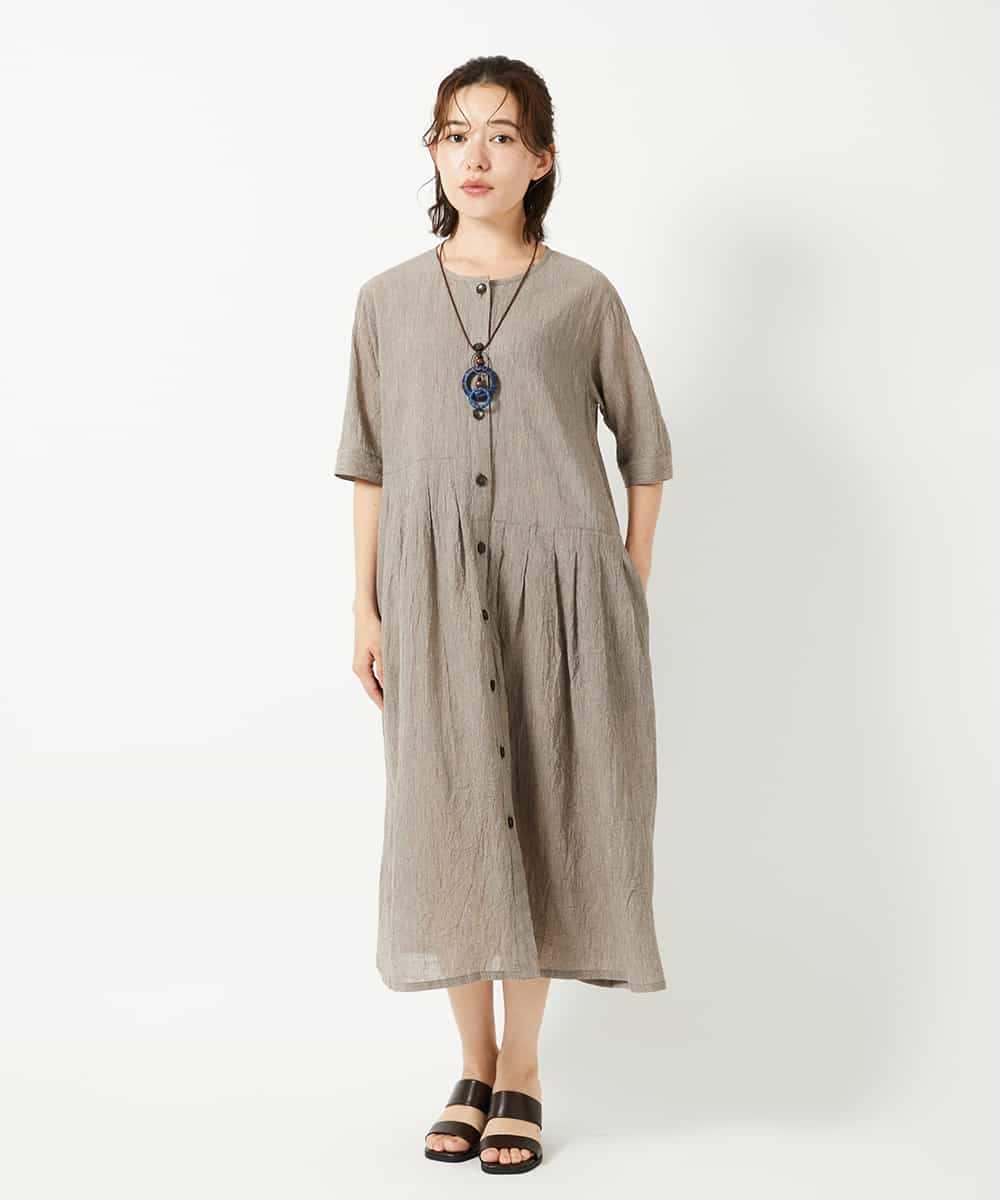 NHEHF80330 GIANNI LO GIUDICE(小さいサイズ)(メゾン ドゥ サンク) 綿麻ワッシャーアシンメトリー切替ワンピース アイボリー