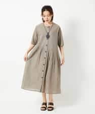 NHEHF80330 GIANNI LO GIUDICE(小さいサイズ)(メゾン ドゥ サンク) 綿麻ワッシャーアシンメトリー切替ワンピース アイボリー