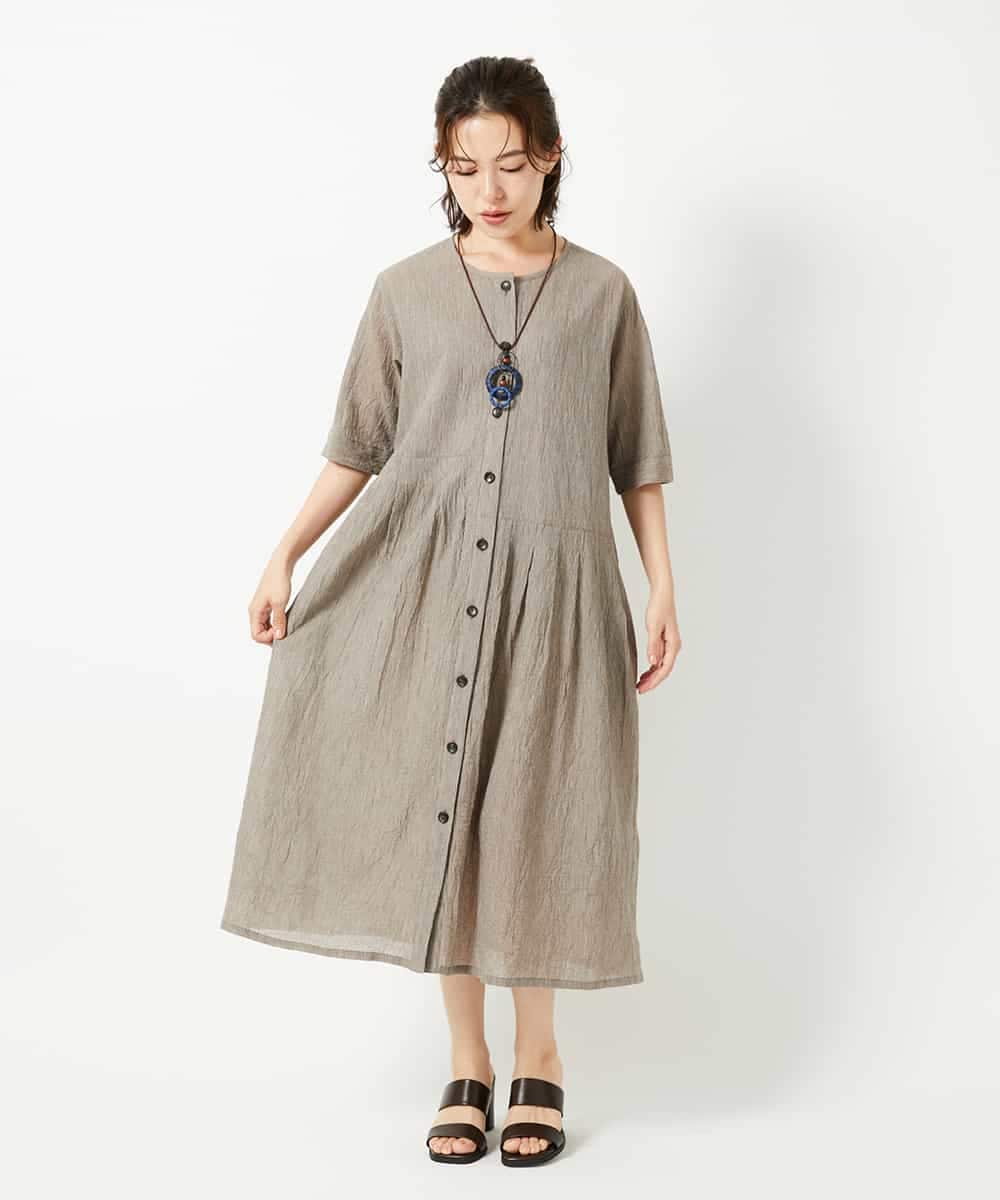 NHEHF80330 GIANNI LO GIUDICE(小さいサイズ)(メゾン ドゥ サンク) 綿麻ワッシャーアシンメトリー切替ワンピース アイボリー
